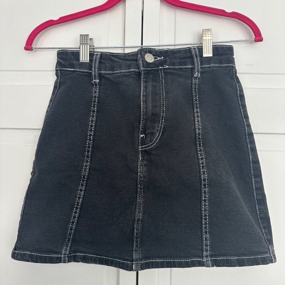 Bershka Black Denim Skirt with Contrast Stitching, Size 2